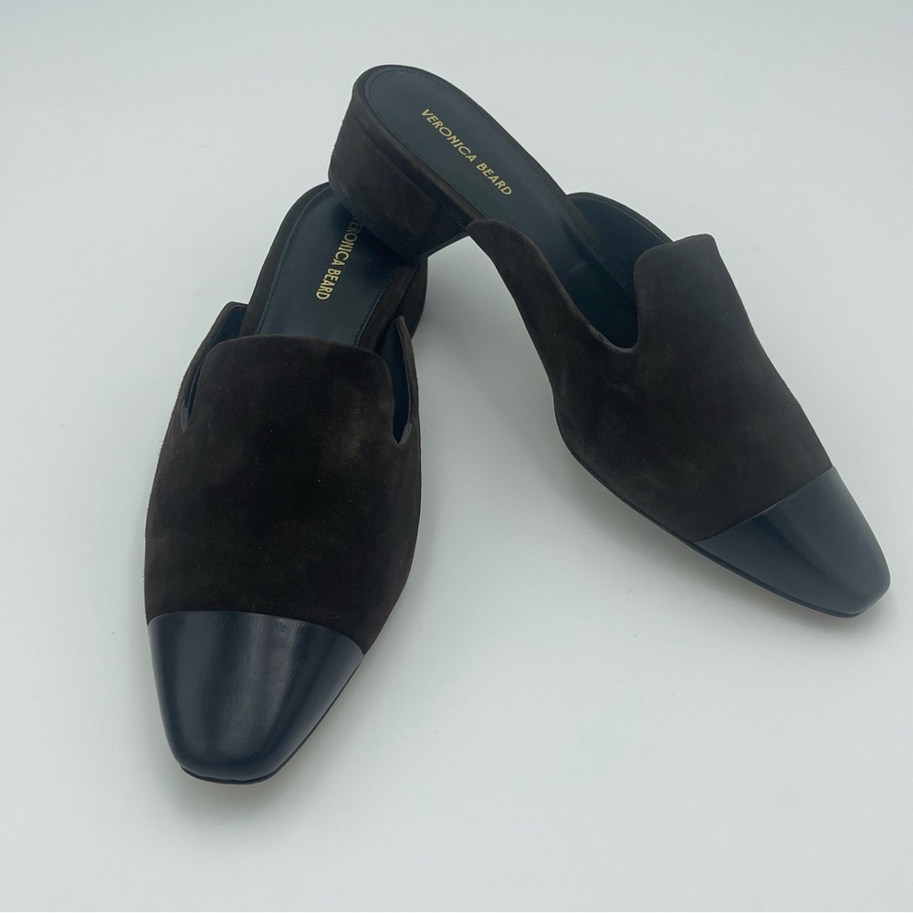 Veronica Beard SZ 9M-Cecile Mule Expresso Black Leather Suede Shoes MSRP $350